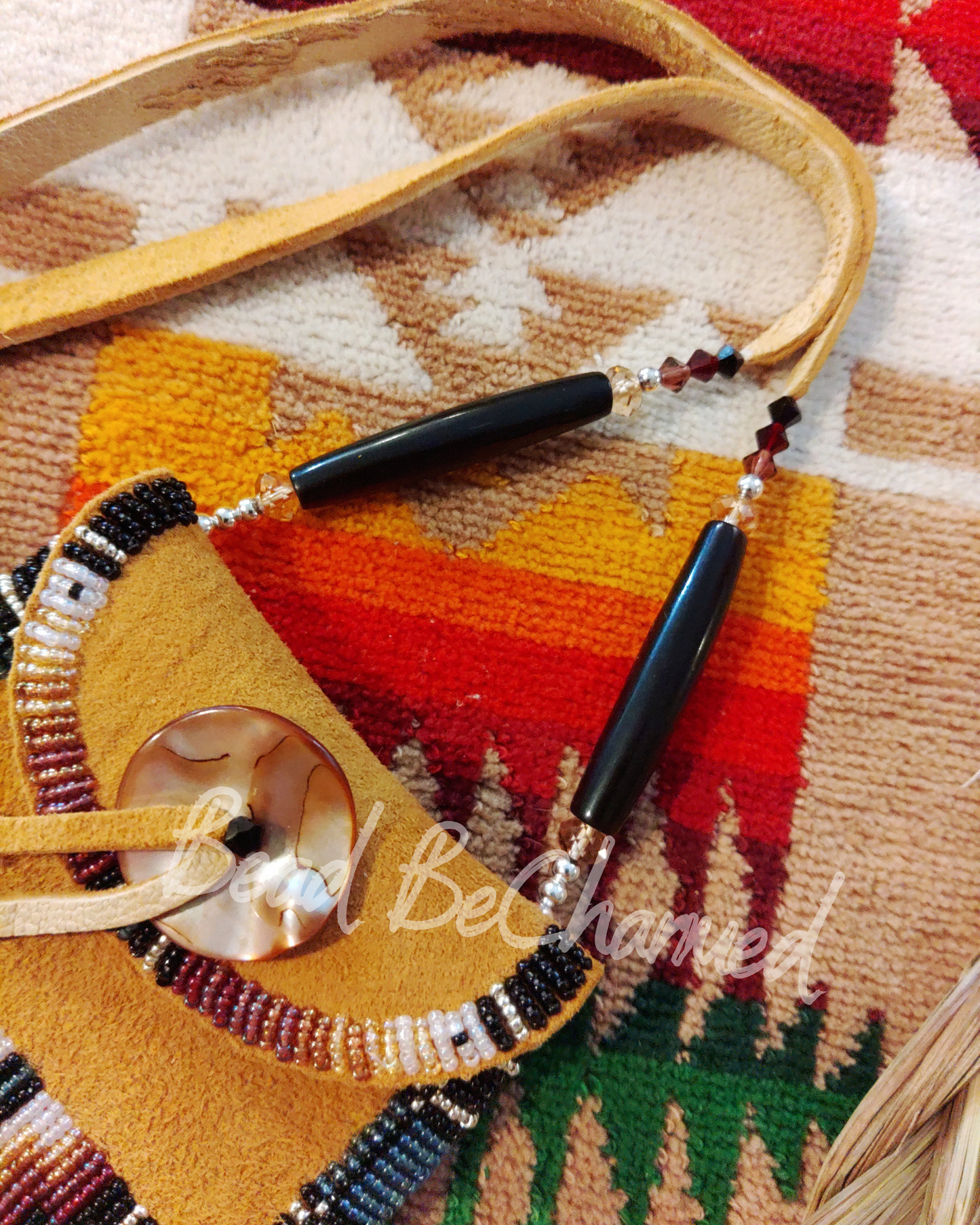 Medicine Bag, 'Rise'- Hand Beaded Traditional Buckskin Strike-a-Light Bag, Indigenous Fashion