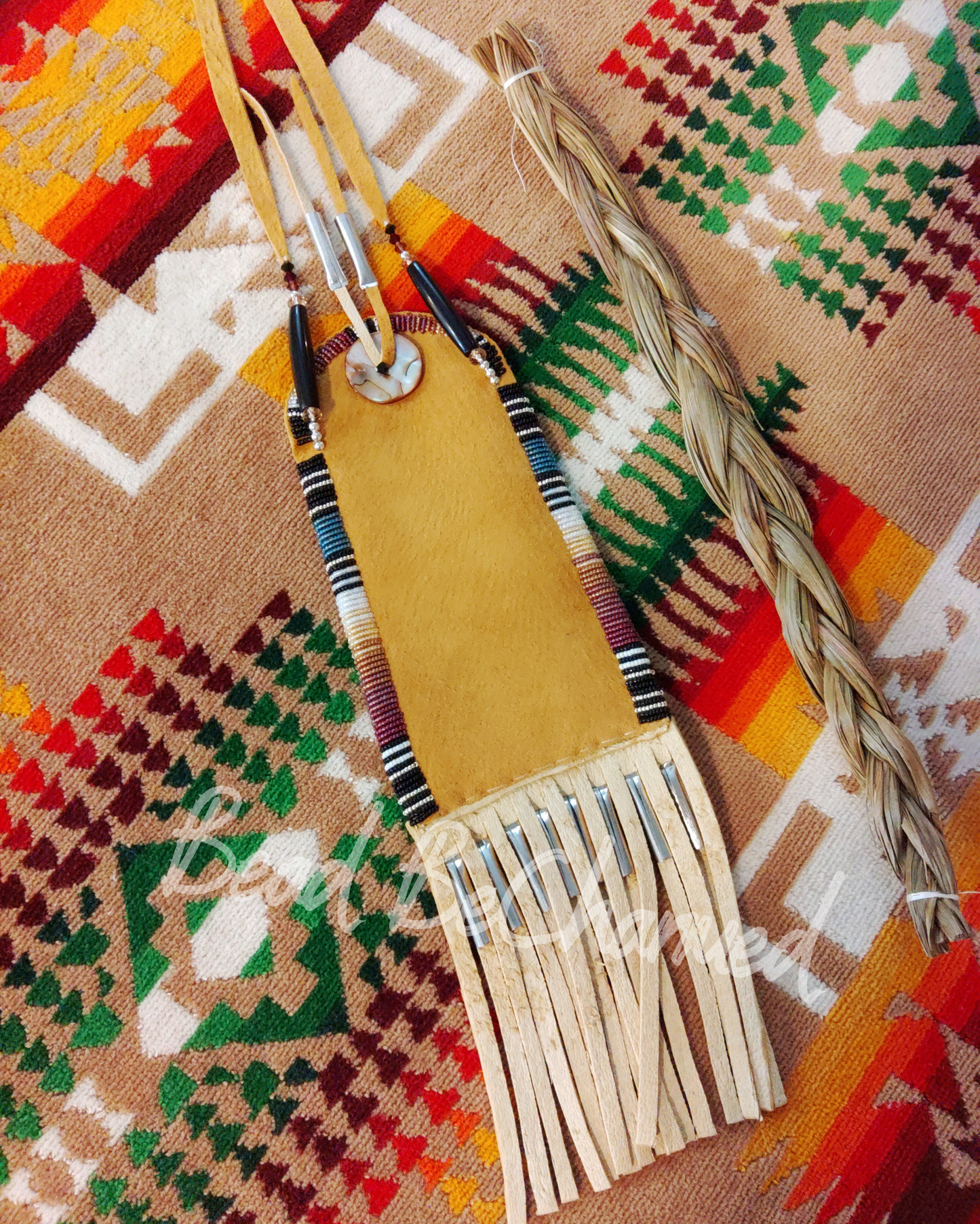 Medicine Bag, 'Rise'- Hand Beaded Traditional Buckskin Strike-a-Light Bag, Indigenous Fashion