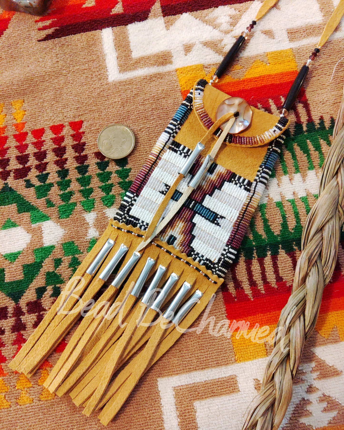 Medicine Bag, 'Rise'- Hand Beaded Traditional Buckskin Strike-a-Light Bag, Indigenous Fashion