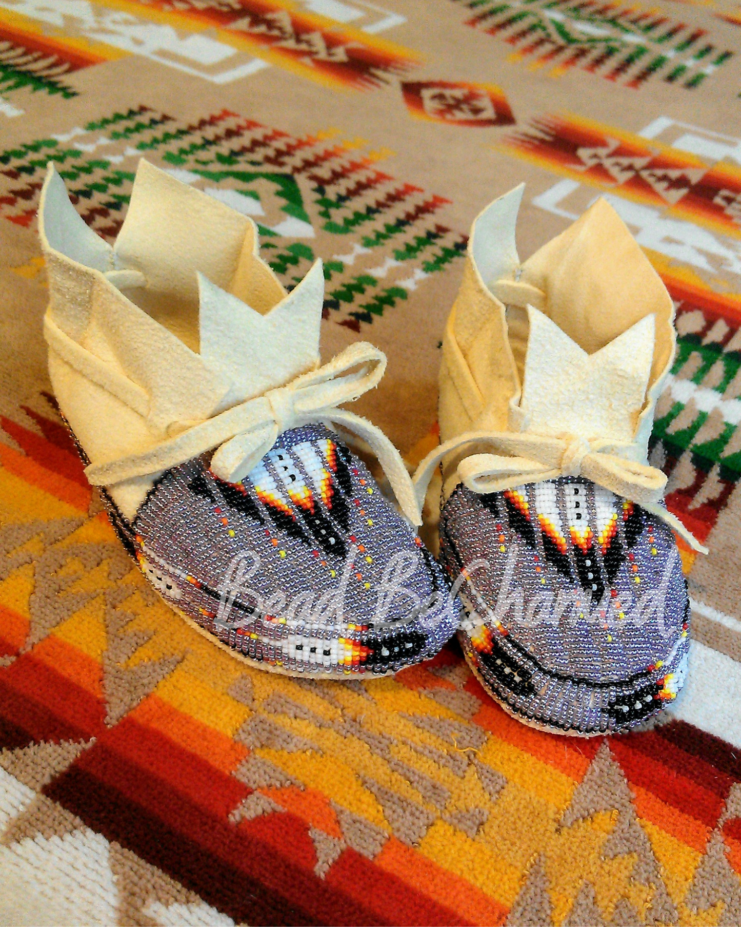 Booties, 'Firebird' - Plains Style Newborn Moccasin Booties, Hand Beaded New Baby Apparel