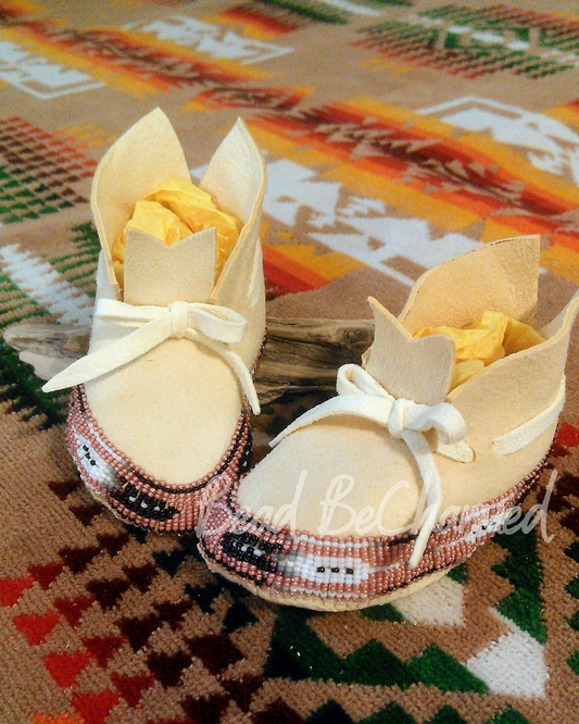 Booties, 'Firebird' - Plains Style Newborn Moccasin Booties, Hand Beaded New Baby Apparel