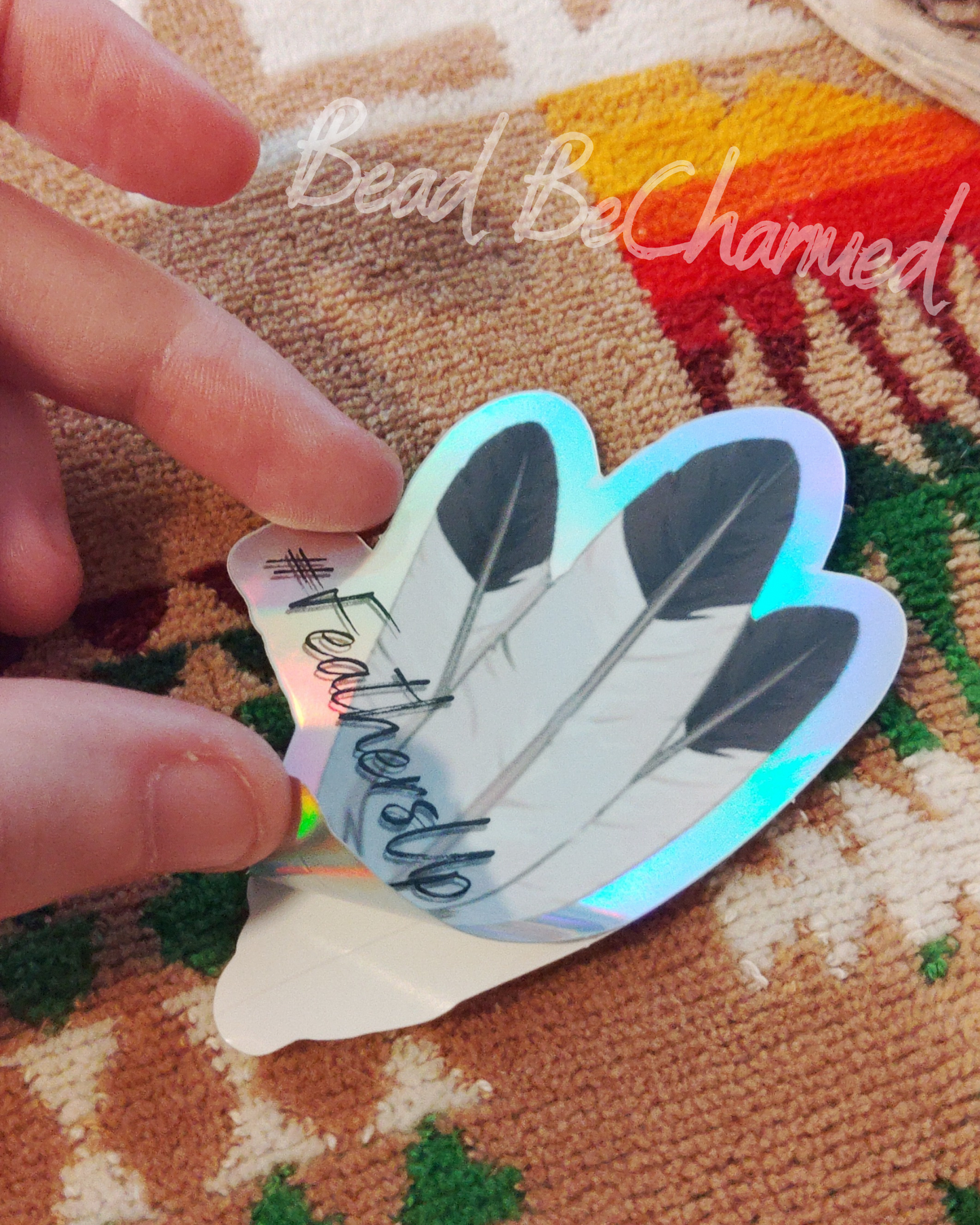 Stickers, '#FeathersUp' - Kiss-Cut Vinyl Holographic Stickers, Indigenous Awareness Decal