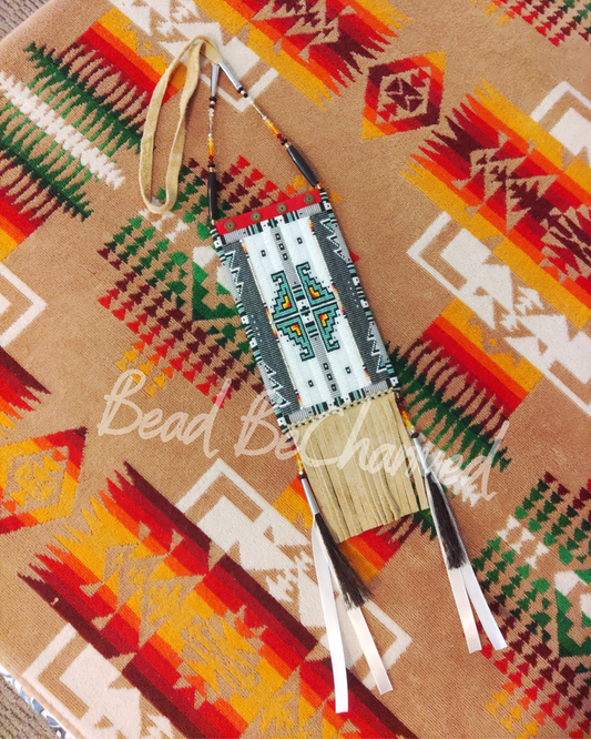 Phone Case, 'Grey Skies' - Hand Beaded Medicine Neck Bag