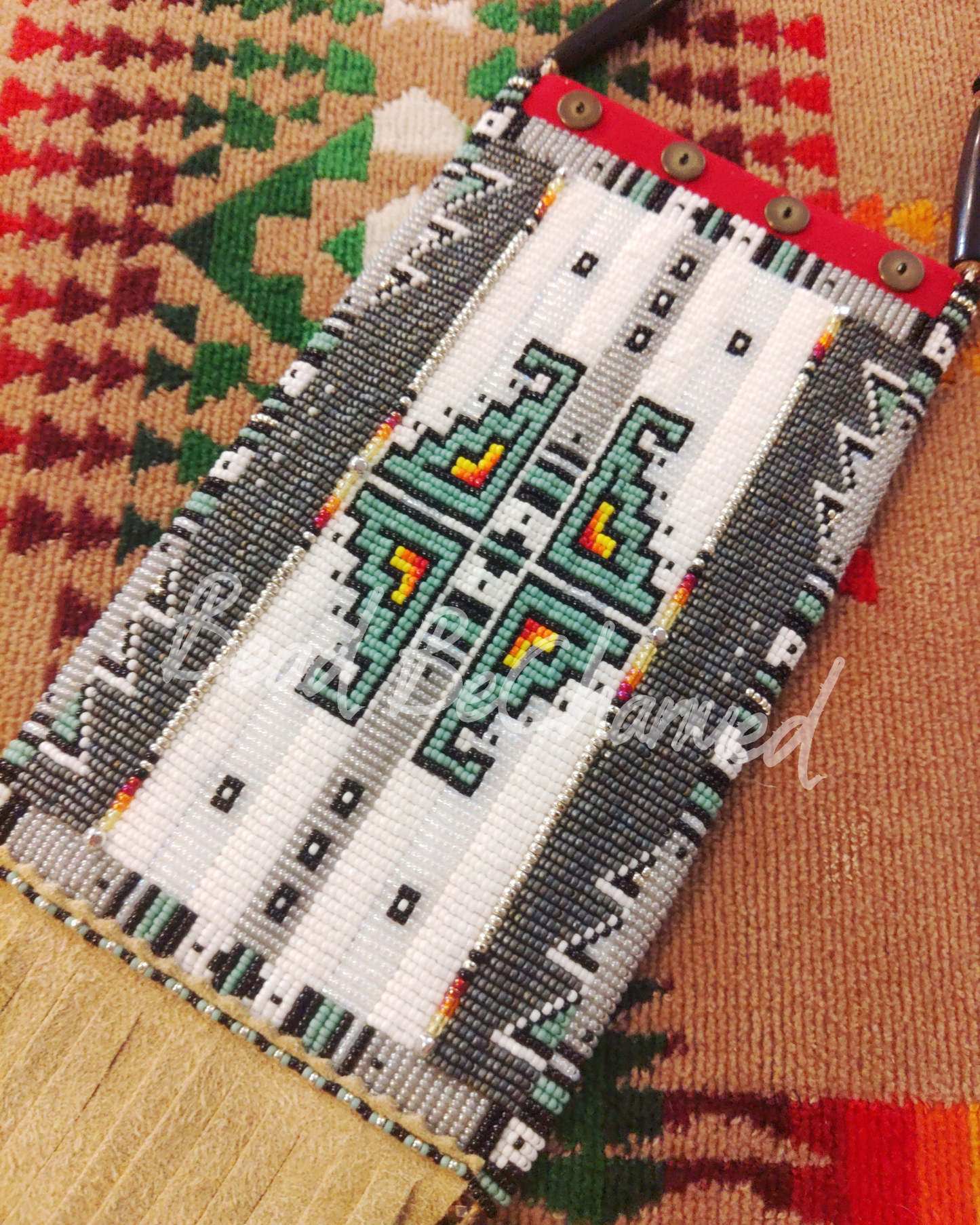 Phone Case, 'Grey Skies' - Hand Beaded Medicine Neck Bag