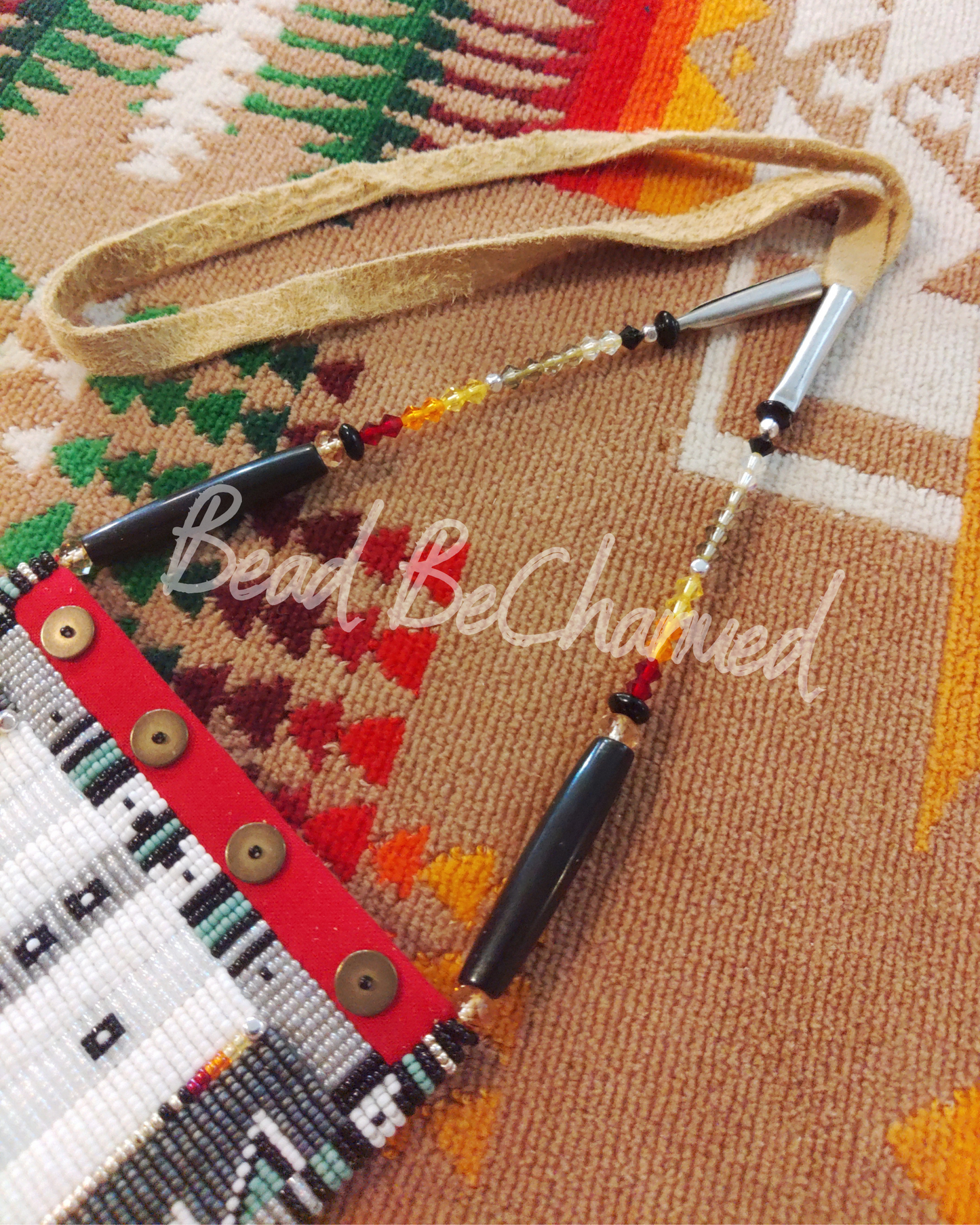 Phone Case, 'Grey Skies' - Hand Beaded Medicine Neck Bag