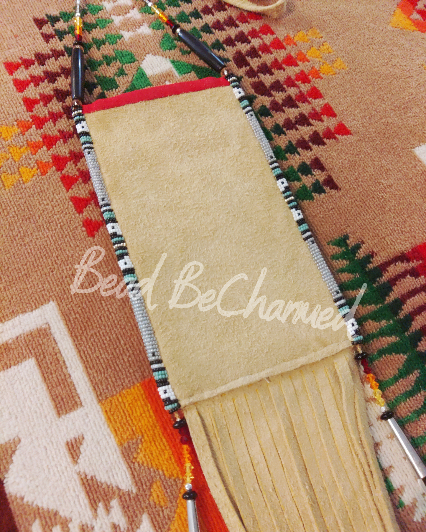 Phone Case, 'Grey Skies' - Hand Beaded Medicine Neck Bag