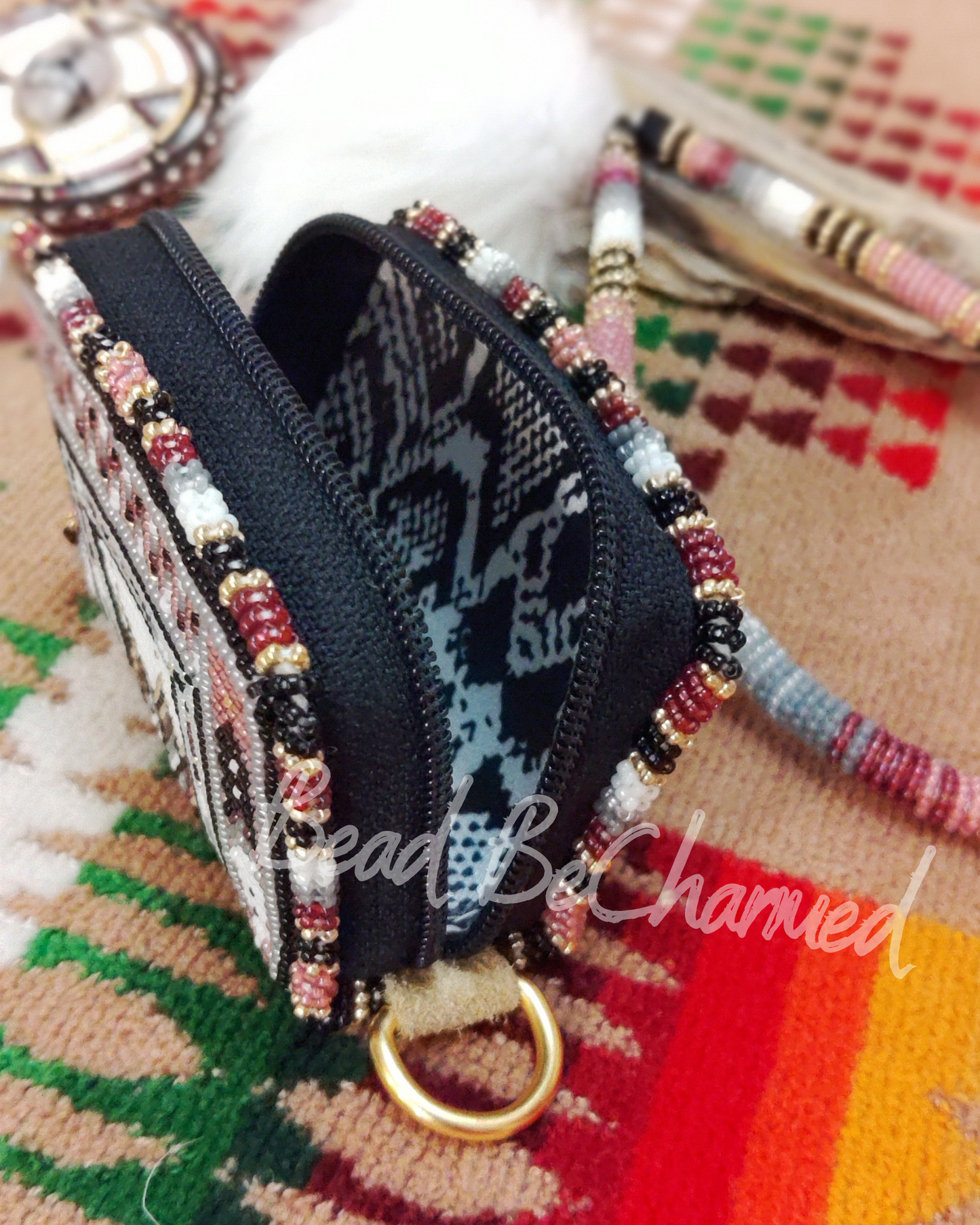 Purses, 'Nostalgia Mini Set' - Handbeaded 3-Piece Coin Purse, Earrings and Wristlet Set, Indigenous Fashion Accessories