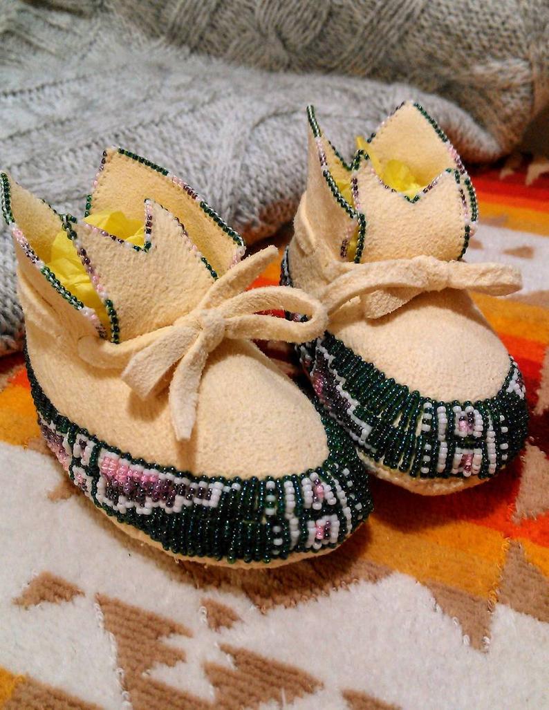 Booties Sugar and Spice Plains Style Newborn Moccasin Booties Tr beadbecharmed