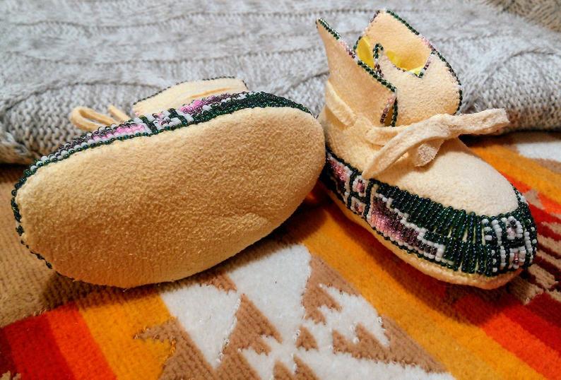 Booties, 'Sugar and Spice' - Plains Style Newborn Moccasin Booties, Traditional New Baby Apparel
