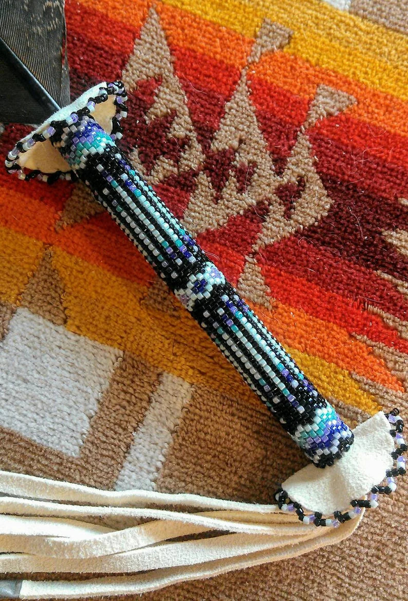 Smudge Feathers, "Mint & Amethyst" on Natural Turkey - Hand Beaded Smudge Feathers for Ceremony or Gifting