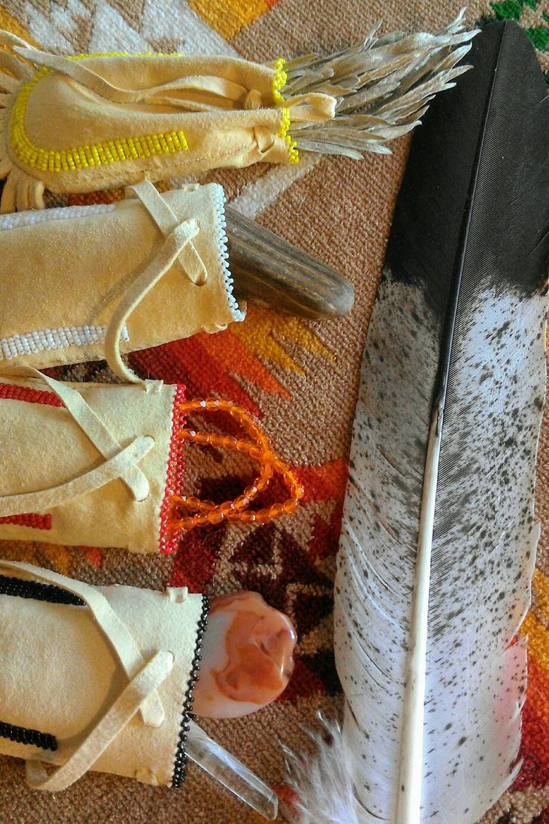 Medicine Bags, "Four Directions" - Set of 4 Small Bags or Individual Color Bags, Smudge Bags