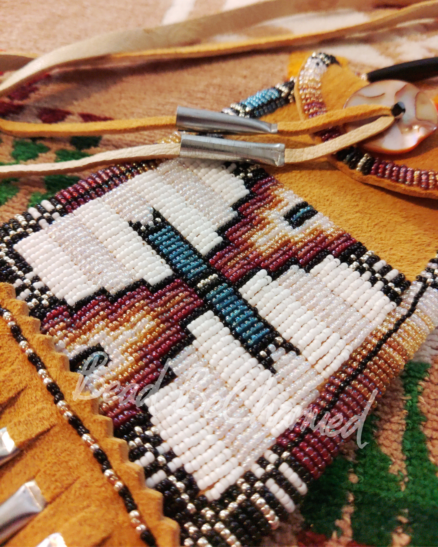 Medicine Bag, 'Rise'- Hand Beaded Traditional Buckskin Strike-a-Light Bag, Indigenous Fashion