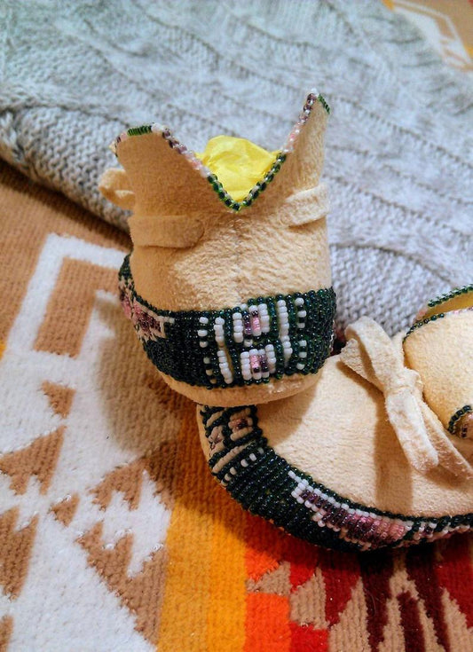 Booties, 'Sugar and Spice' - Plains Style Newborn Moccasin Booties, Traditional New Baby Apparel