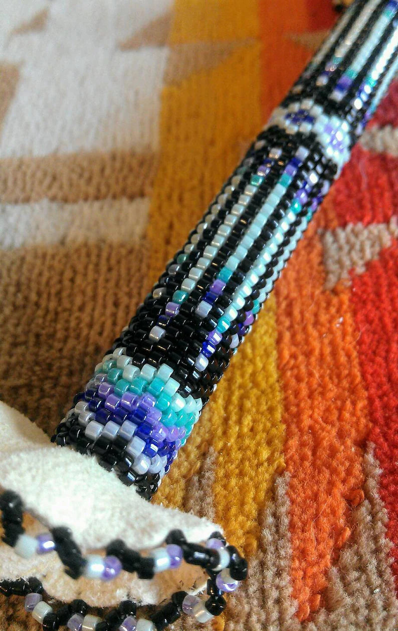 Smudge Feathers, "Mint & Amethyst" on Natural Turkey - Hand Beaded Smudge Feathers for Ceremony or Gifting