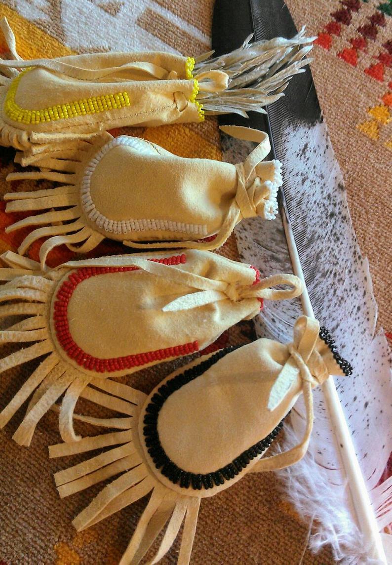 Medicine Bags, "Four Directions" - Set of 4 Small Bags or Individual Color Bags, Smudge Bags